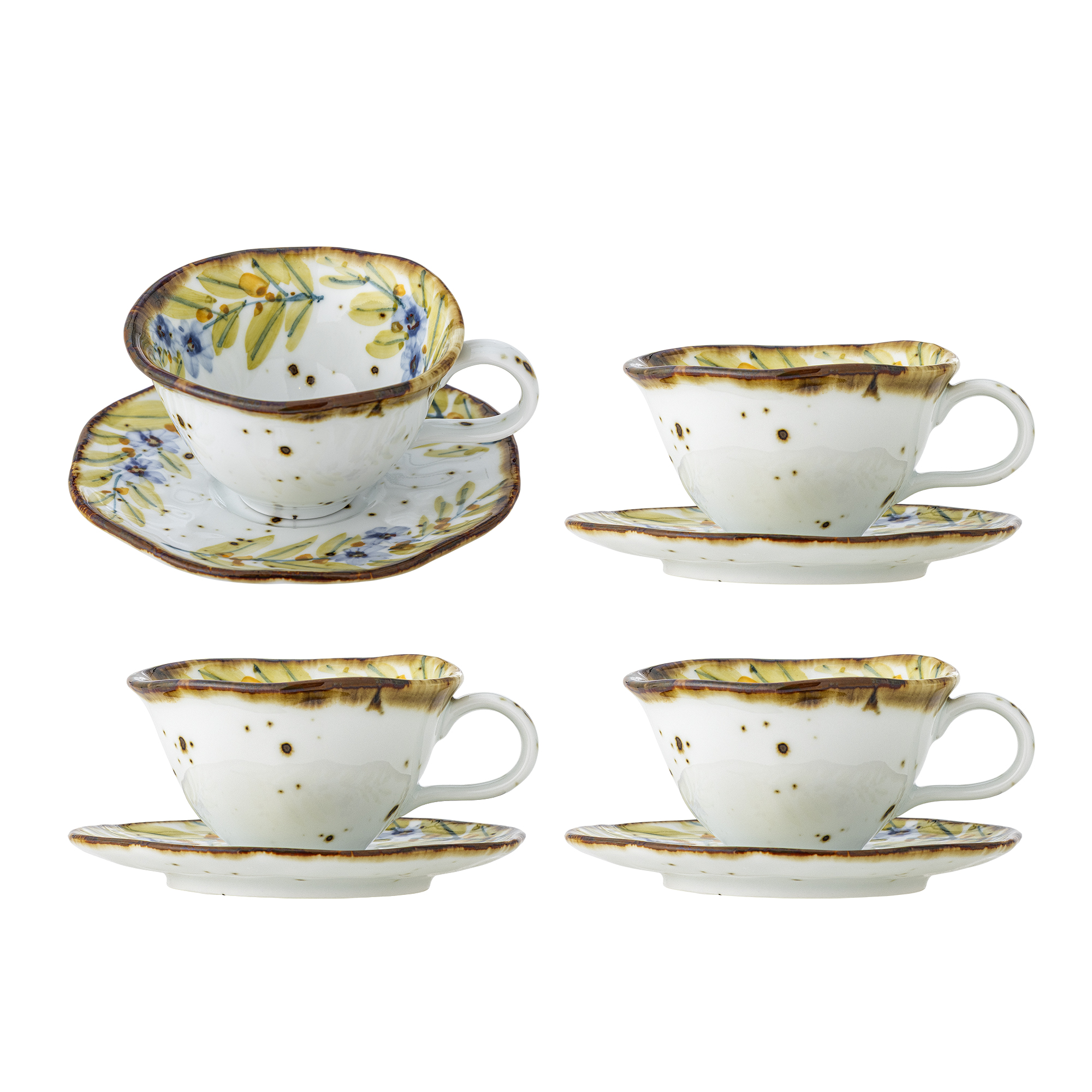 Bloomingville - Savina Kop m/underkop, Multifarvet, Stentøj, D15xH7,5 cm, Set of 4