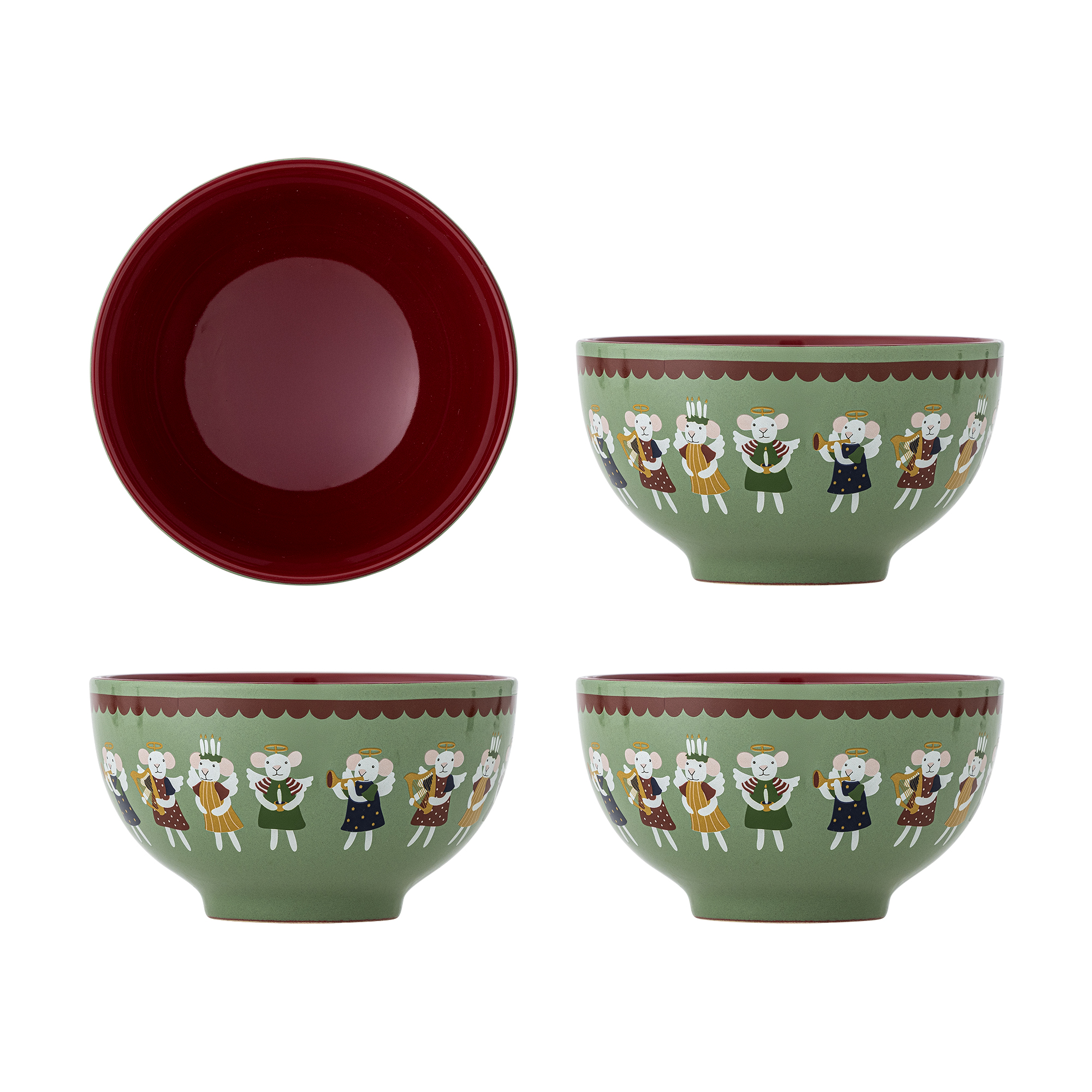 Bloomingville - Peo Skål, Grøn, Stentøj, D13xH7,5 cm, Set of 4