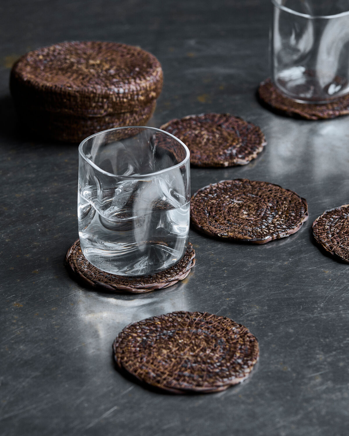 Glasbrikker, Coaster, Chocolate 6 stk med holder