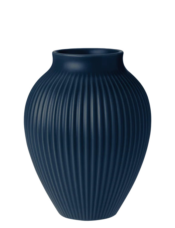 Knabstrup vase H 20 cm ripple mat mørkeblå