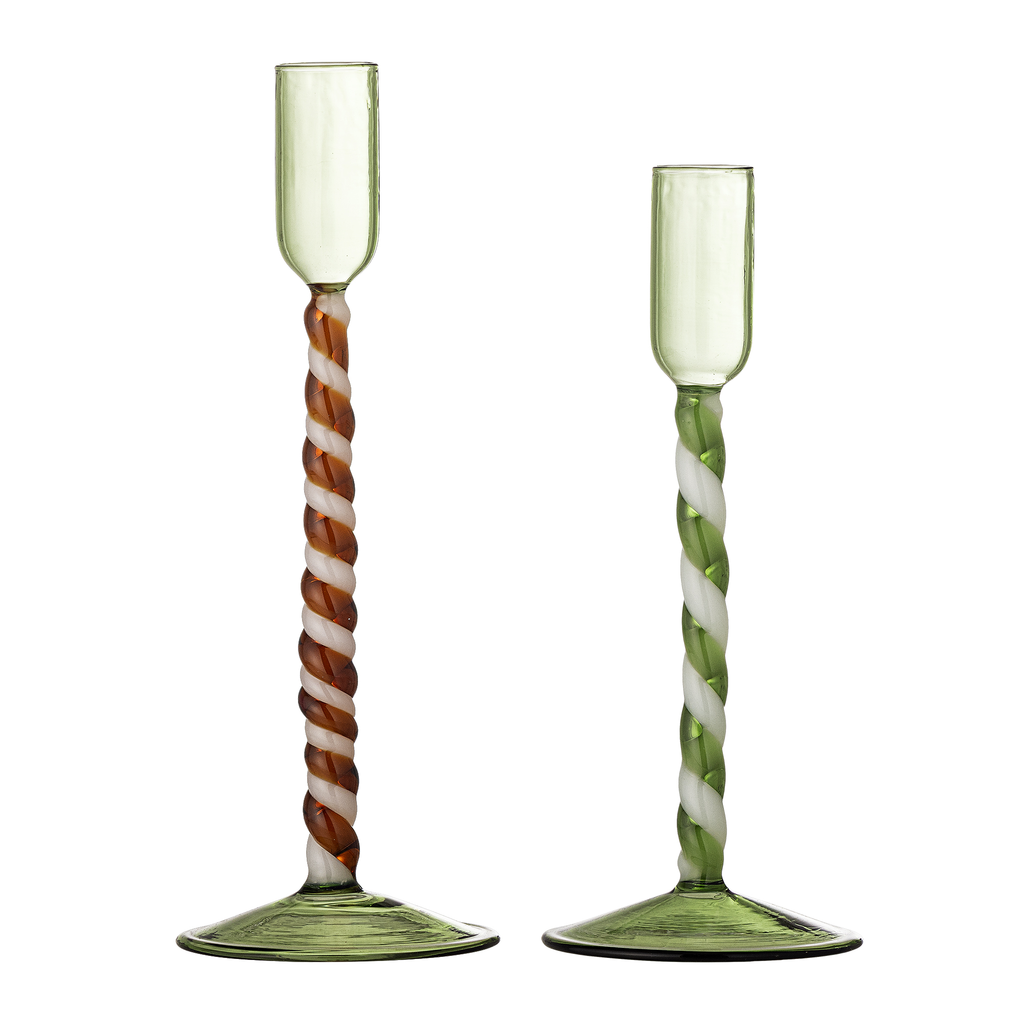Bloomingville - Swirlie Lysestage, Grøn, Glas, D8xH19/D8xH22 cm, Set of 2