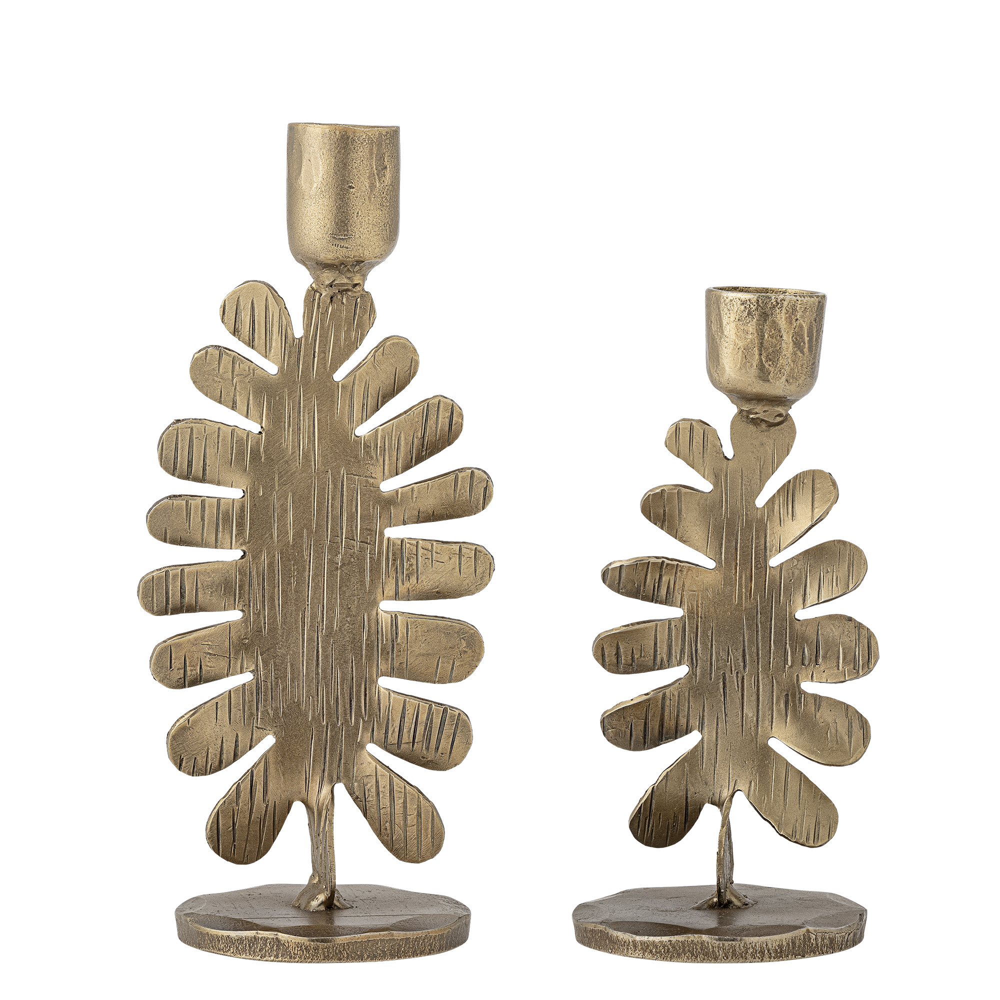 Bloomingville - Oaken Lysestage, Guld, Metal, D6,5xH14/D7,5xH18 cm, Set of 2