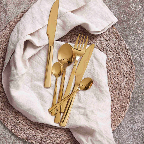 RAW - bestikæske 60 dele guld farvet belægning 12 x kniv - ske - gaffel - kaffeske - kagegaffel