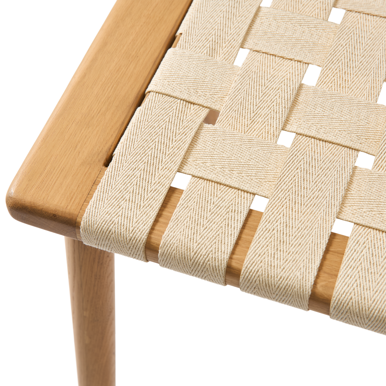 Seat Bench - H45xD38xL100 cm, Oak White Matt Lacquer/Cotton webbing