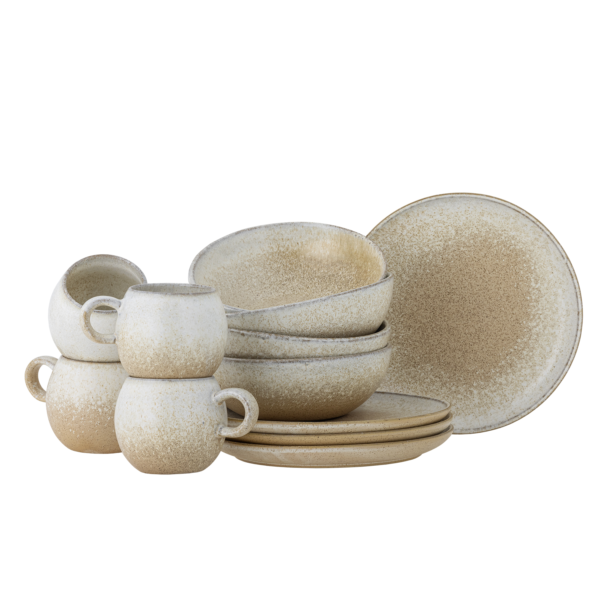 Bloomingville - Paula Morgenmadssæt, Natur, Stentøj, C:D9xH8/B:D16xH6/P:D20xH1,5 cm, Set of 4x3 Items