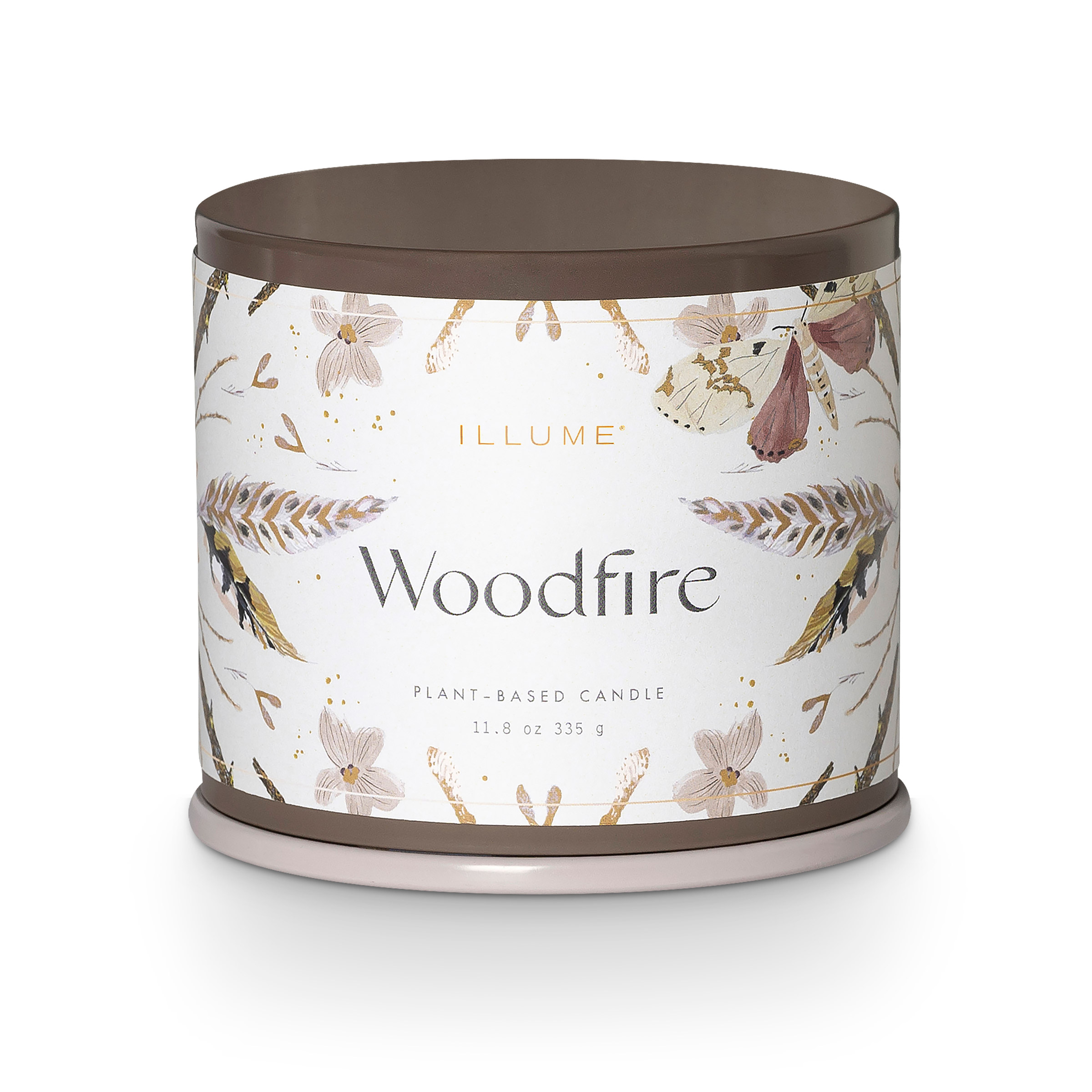 Bloomingville - Woodfire Vanity Tin Duftlys, Brun,, 335 G. - 50 Hours - D9,7xH8,5 cm