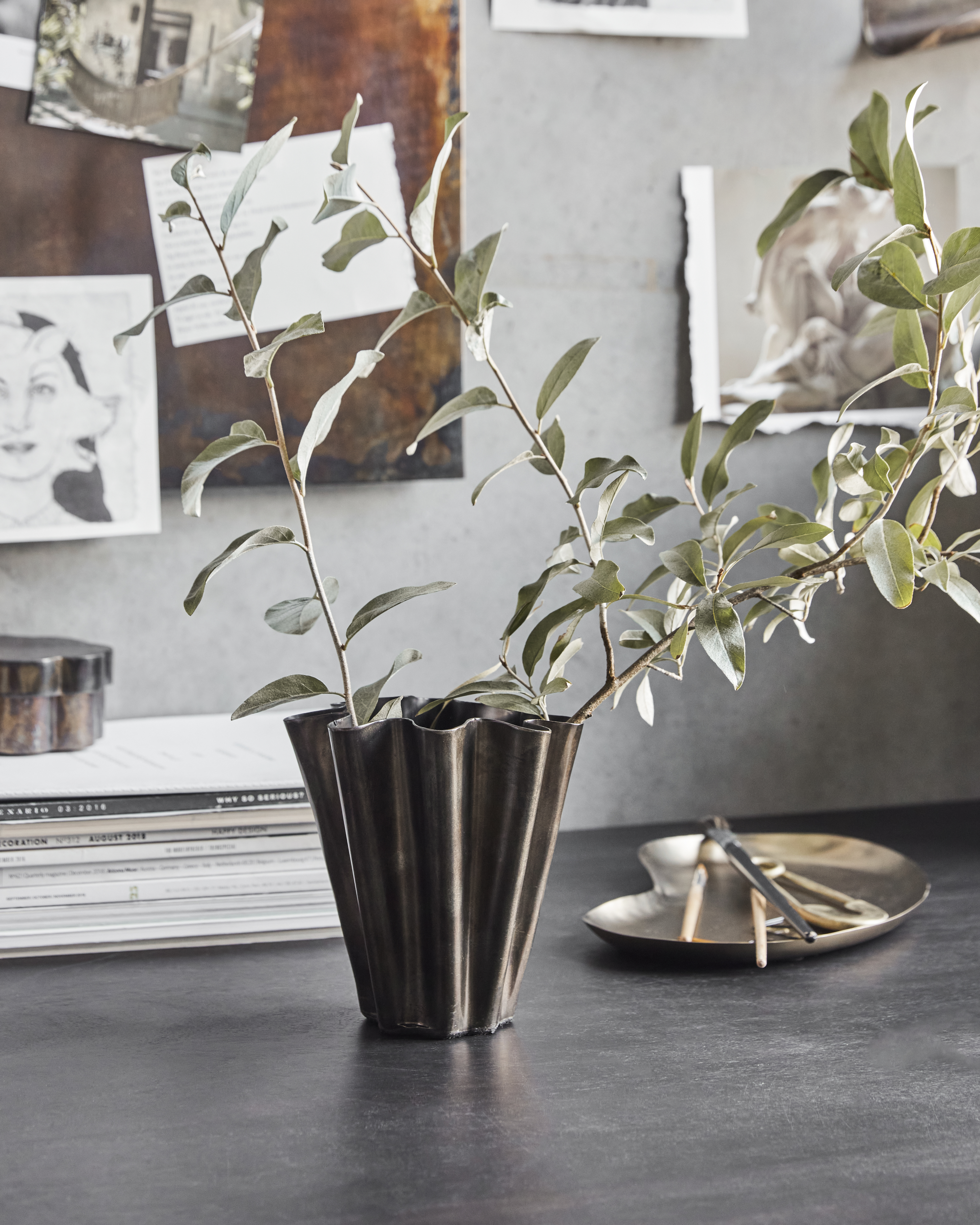 Vase, Flood, Ø:12,5 cm, Antik brun