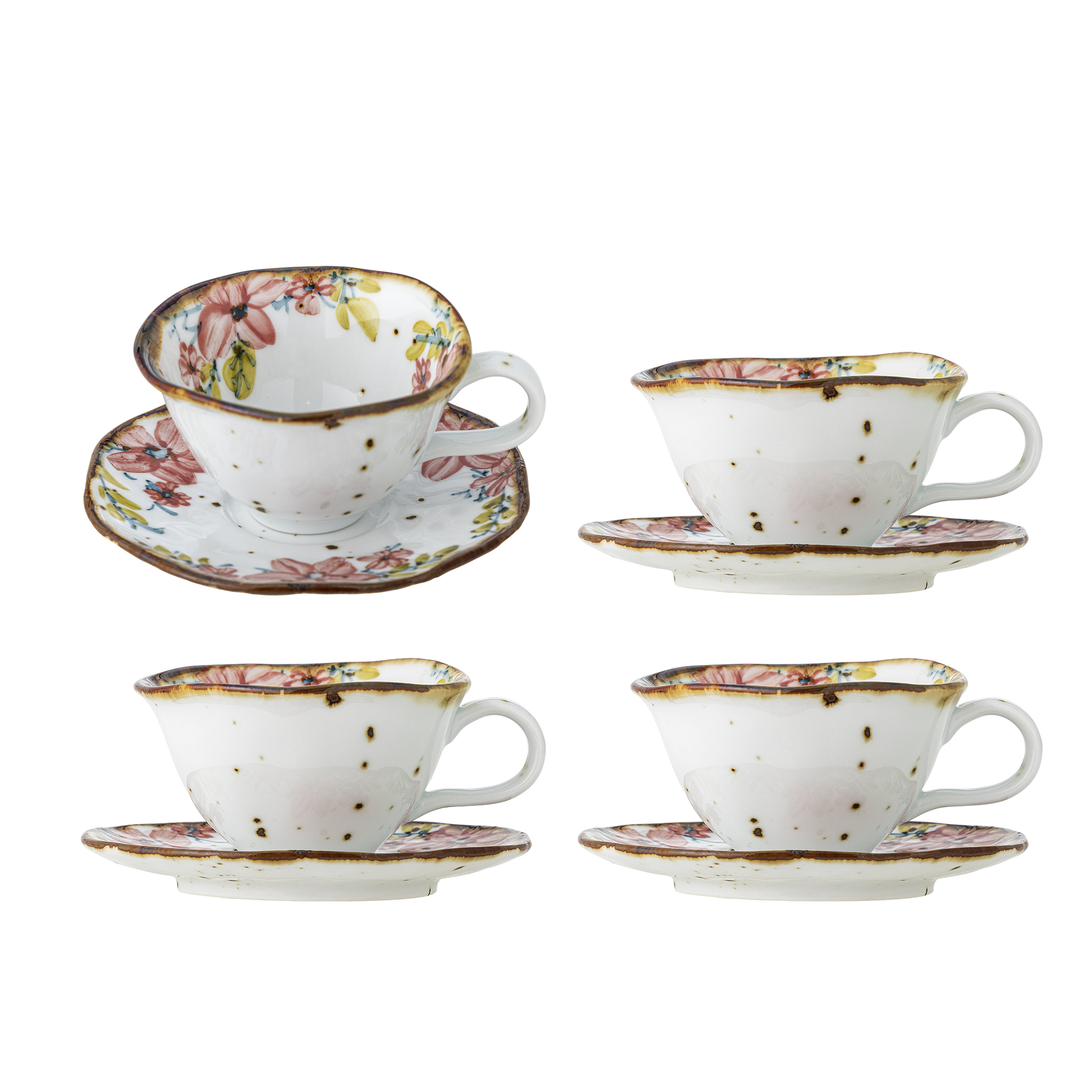 Bloomingville - Savina Kop m/underkop, Multifarvet, Stentøj, D15xH7,5 cm, Set of 4