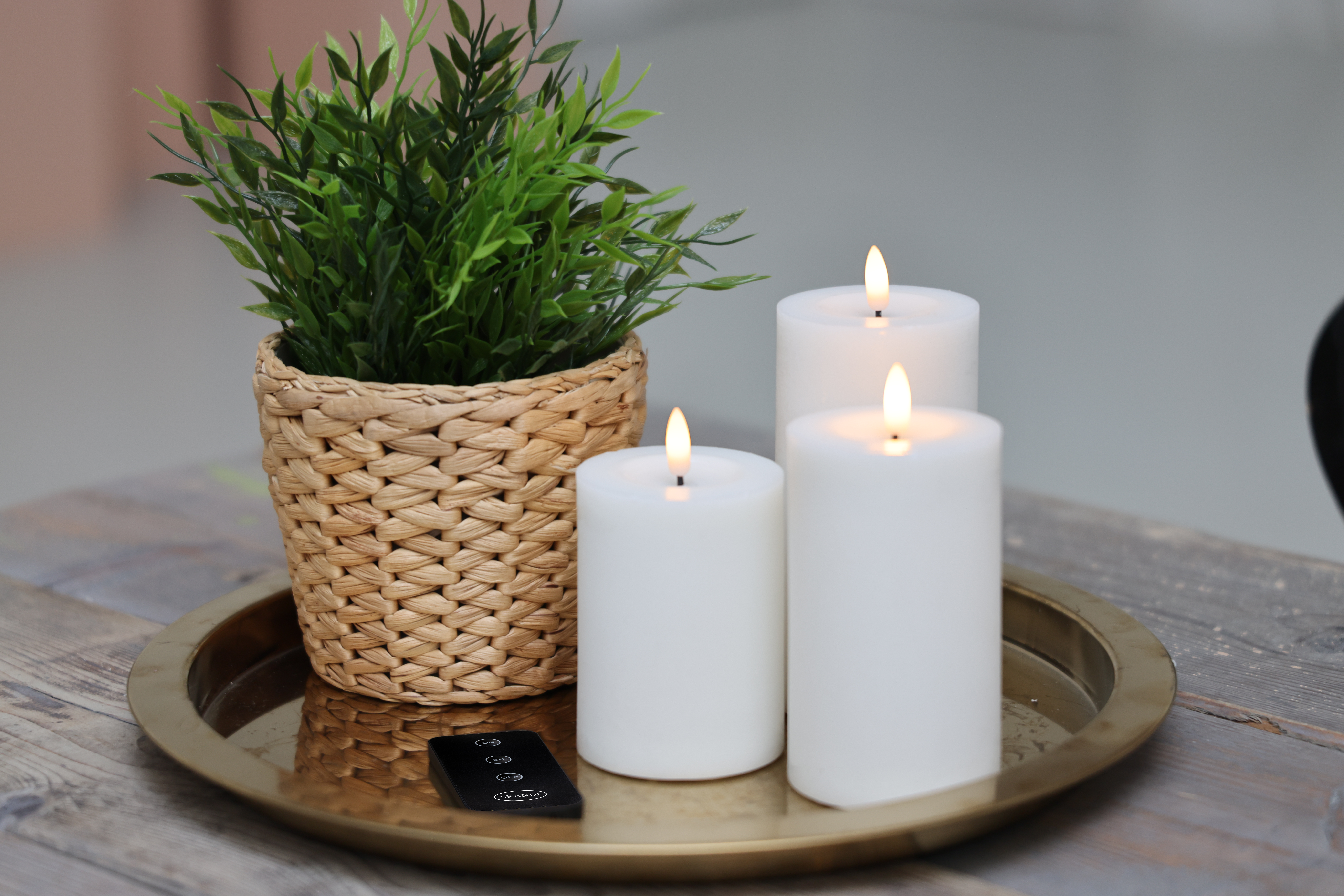 Skandi - LED Bloklys Sæt - 3 Dele - Hvid, med fjernbetjening