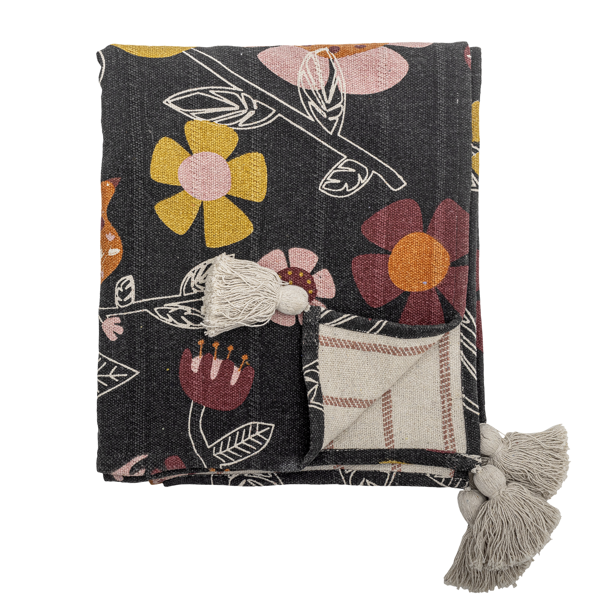 Bloomingville - Vivielle Plaid, Sort, Genanvendt Bomuld, L160xW130 cm