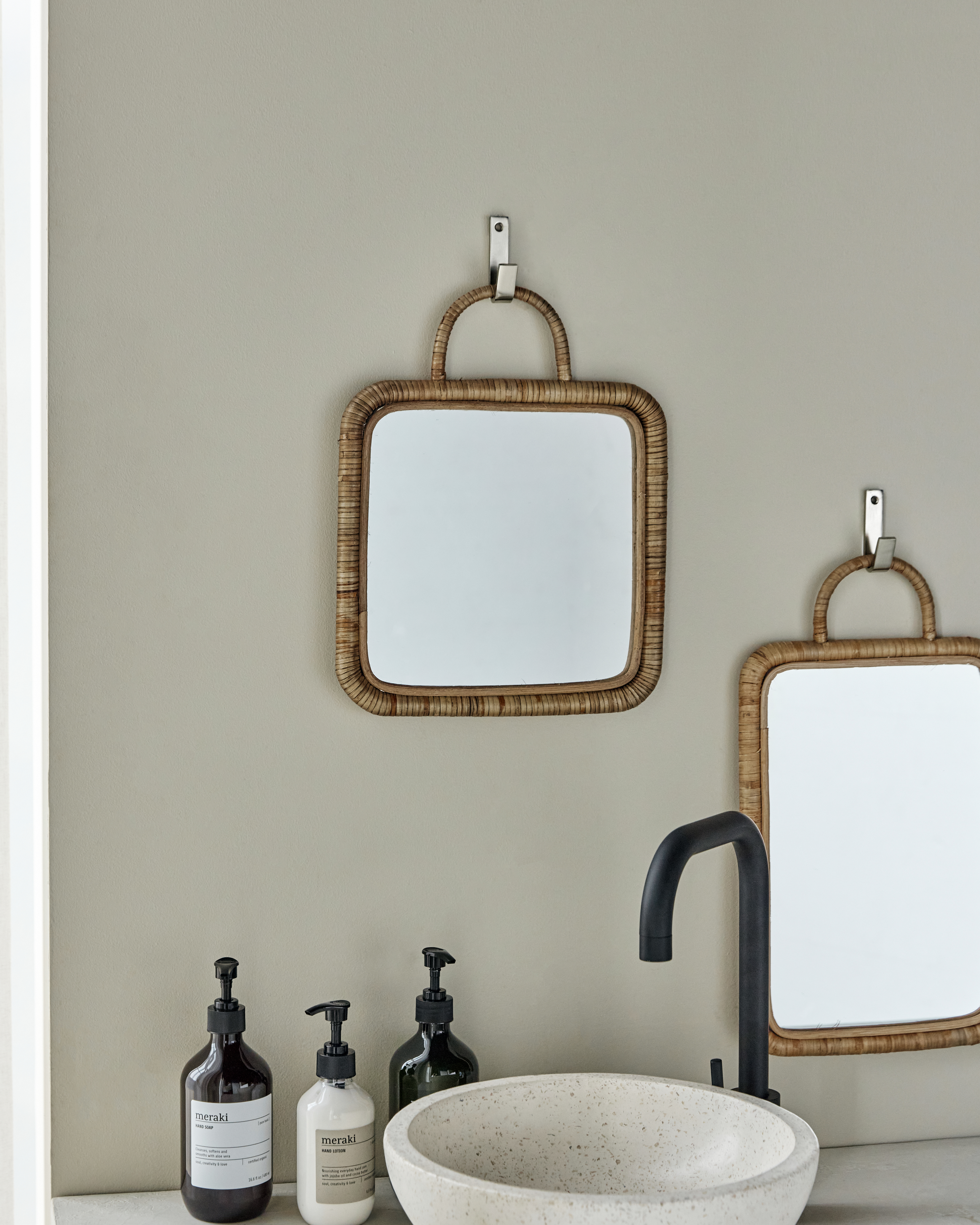 Vægspejl, Baki, Natural, 28x28cm