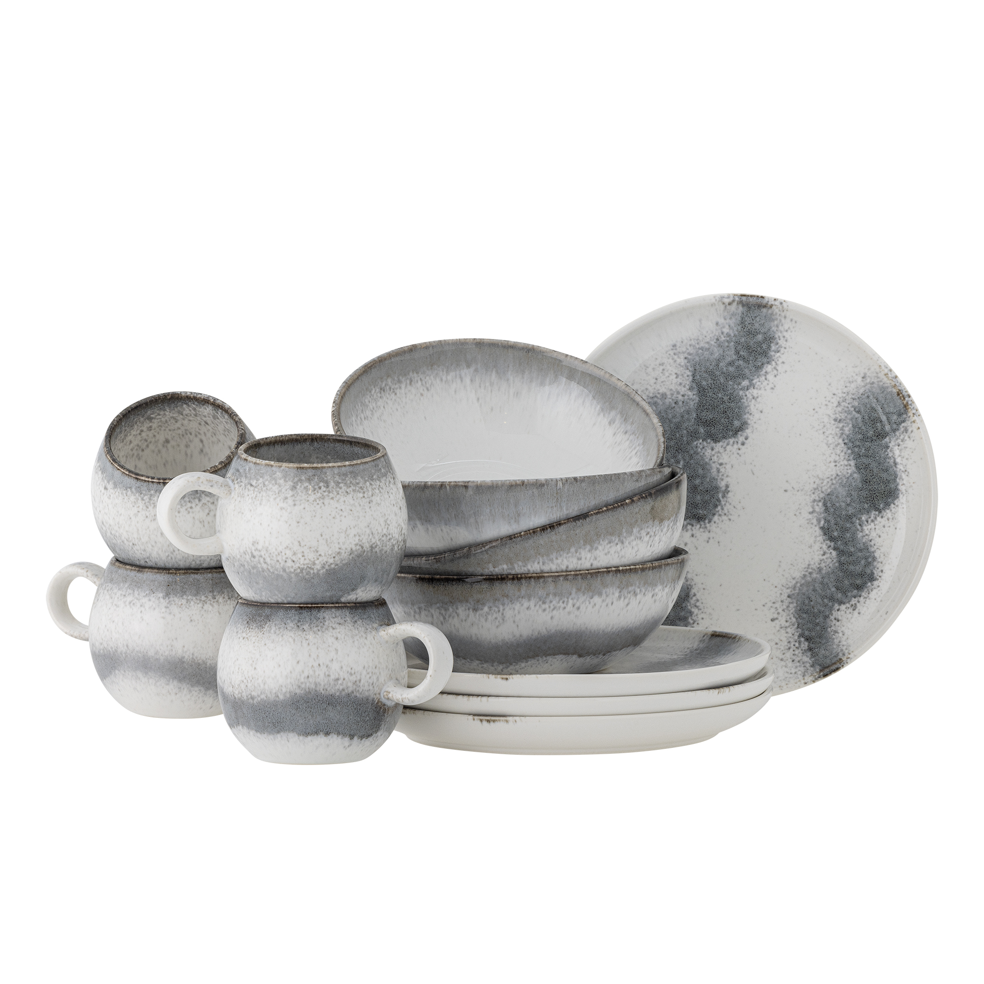 Bloomingville - Paula Morgenmadssæt, Grå, Stentøj, C:D9xH8/B:D16xH6/P:D20xH1,5 cm, Set of 4x3 Items billede