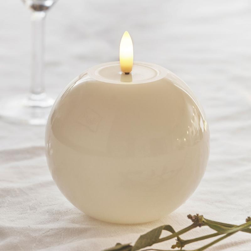 Sirius Sille rundt LED bloklys, batteri, råhvid