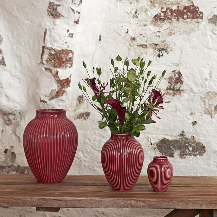 Knabstrup, vase, riller bordeaux, 12,5 cm*