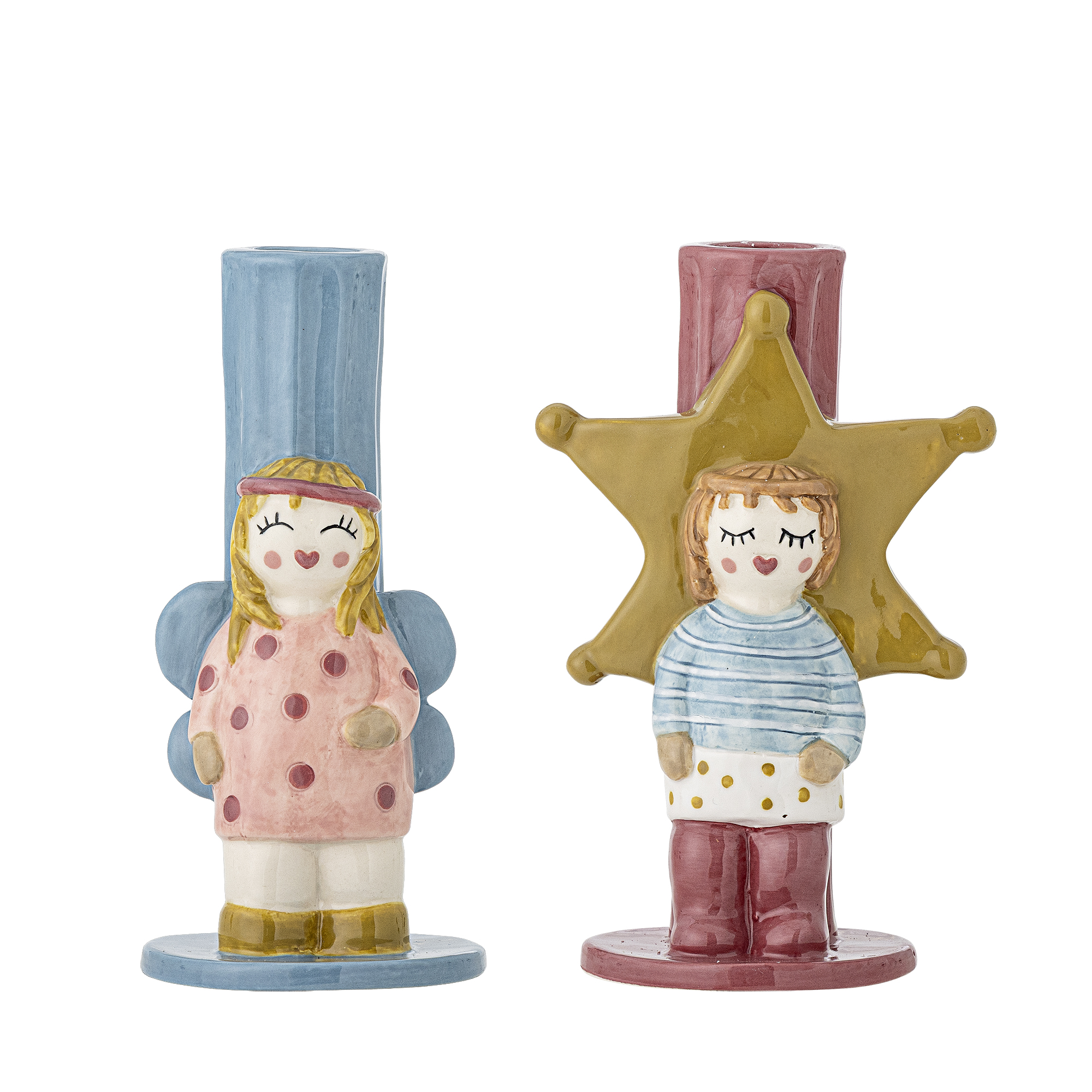 Bloomingville - Bisby Lysestage, Multifarvet, Stentøj, L10xH15xW6,5 cm, Set of 2