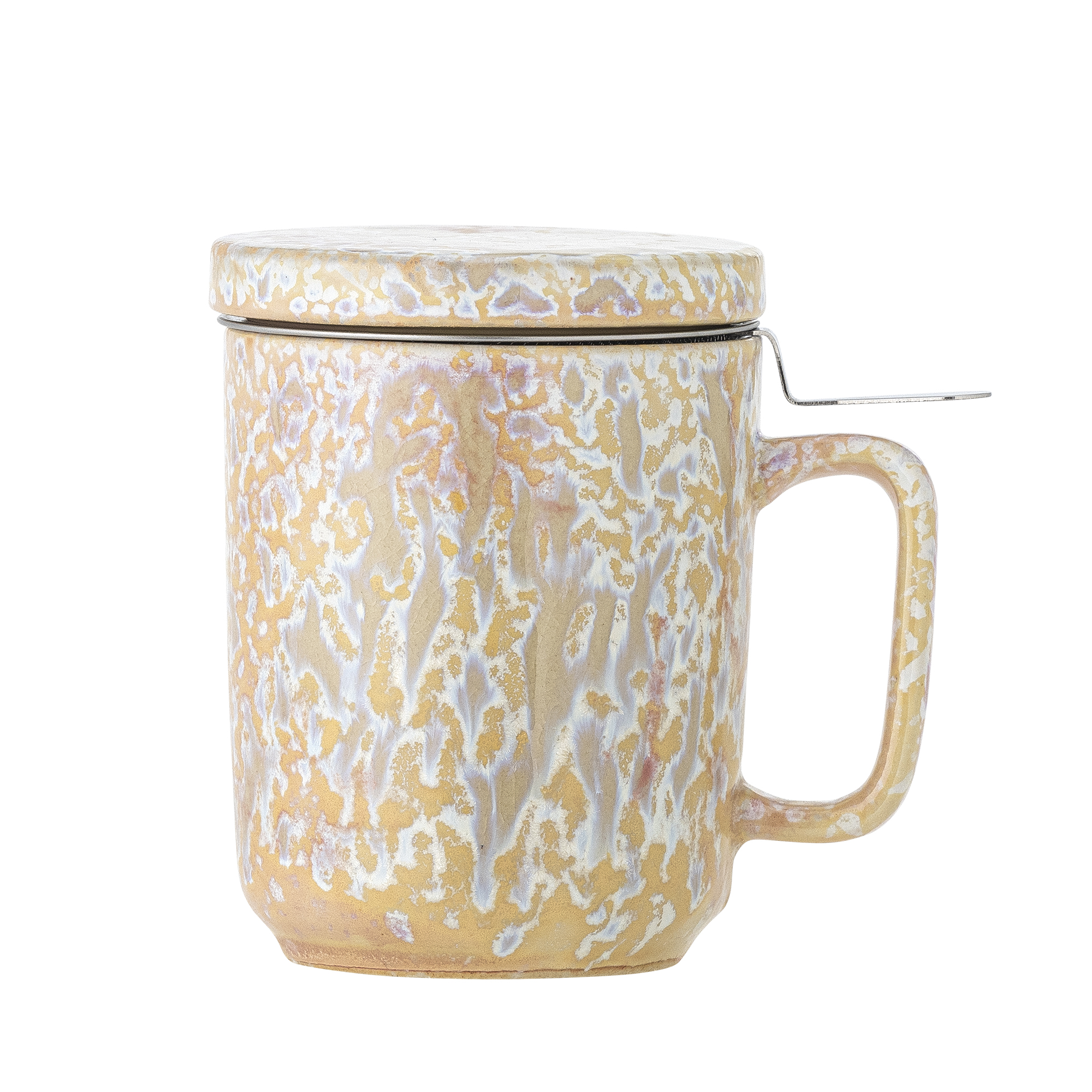 Bloomingville - Yuma Krus m/låg & tesi, Multifarvet, Stentøj, D8xH11,5 cm billede