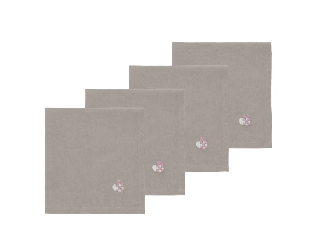 Södahl -  Stofservietter Christmas Hearts Embroidery 4 stk. Rose