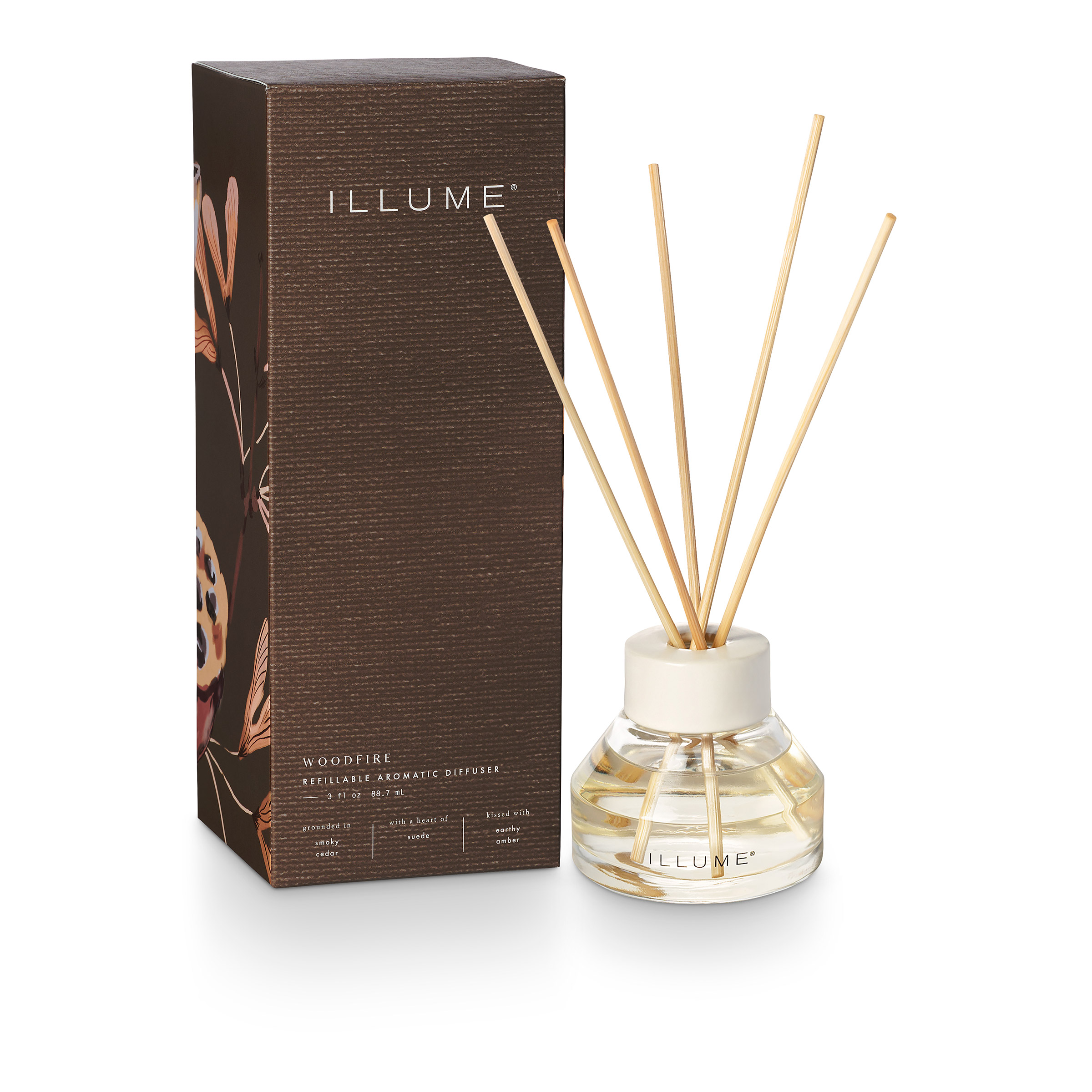 Bloomingville - Woodfire Duftpinde, Brun,, 88,7 ML. - 9 Reeds - D8xH7 cm billede