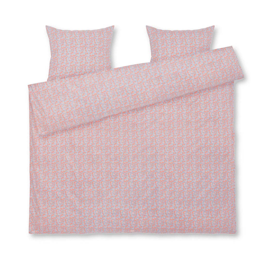 JUNA dobbelt sengetøj 200x220 cm - 100% økologisk bomuldssatin - Pleasantly blå med rosa blomster