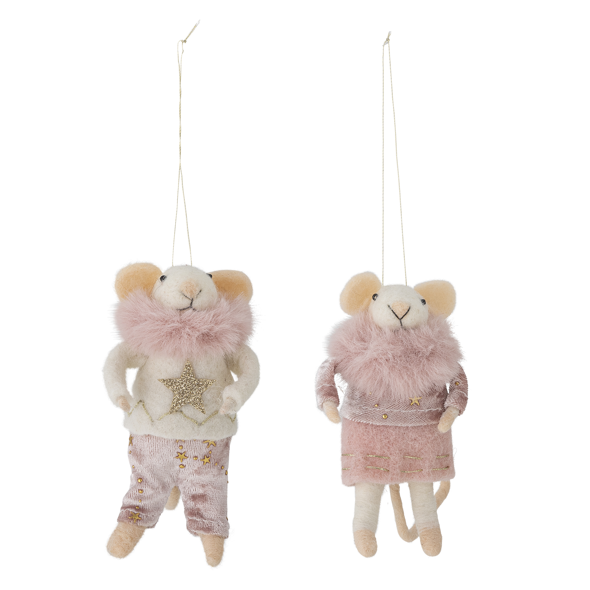 Bloomingville - Peo Ornament, Rosa, Uld, L8xH13xW6 cm, Set of 2
