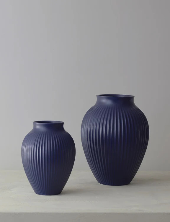 Knabstrup vase H 20 cm ripple mat mørkeblå