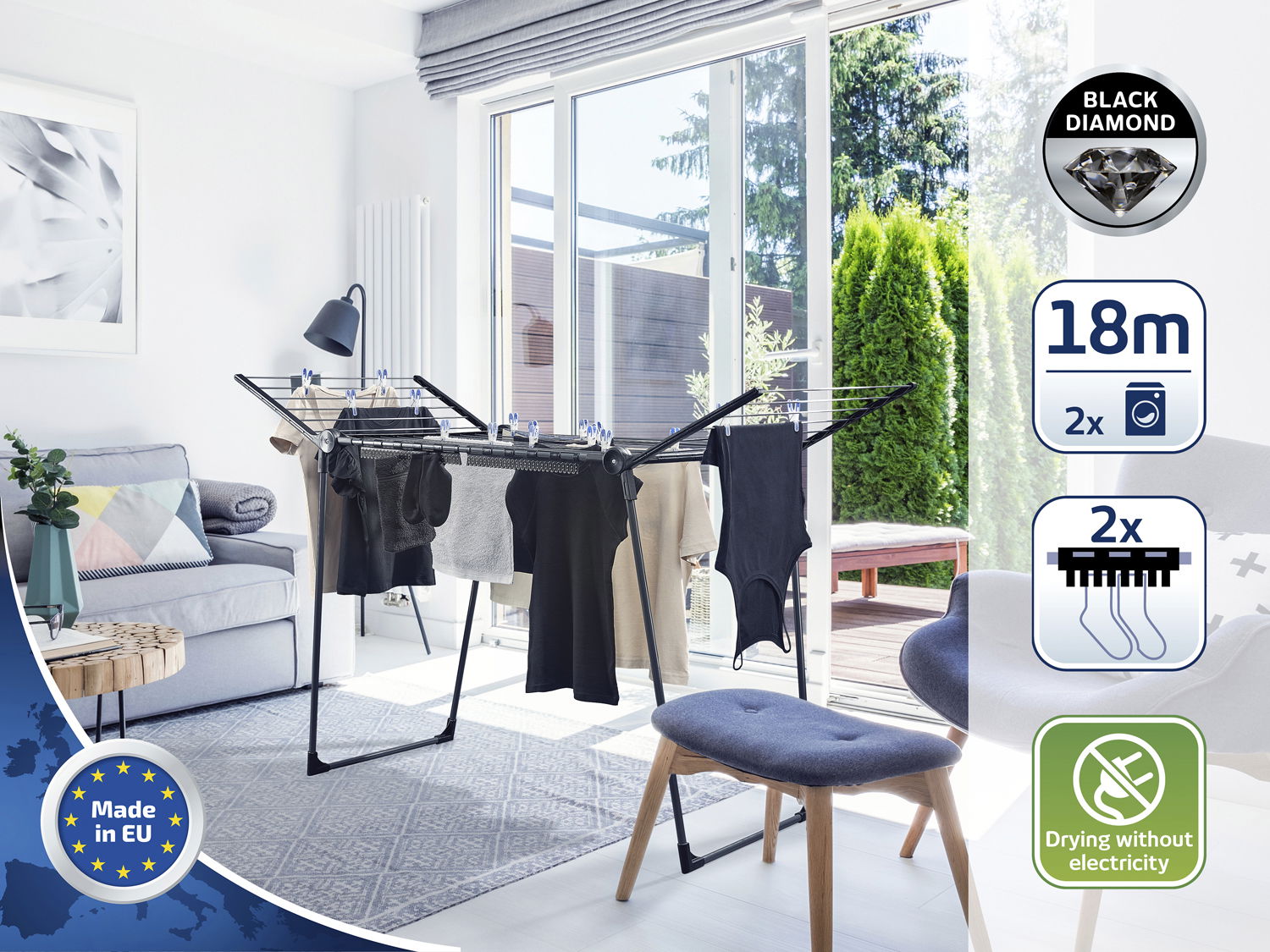 Leifheit - Tørrestativ Pegasus 180 Solid Black