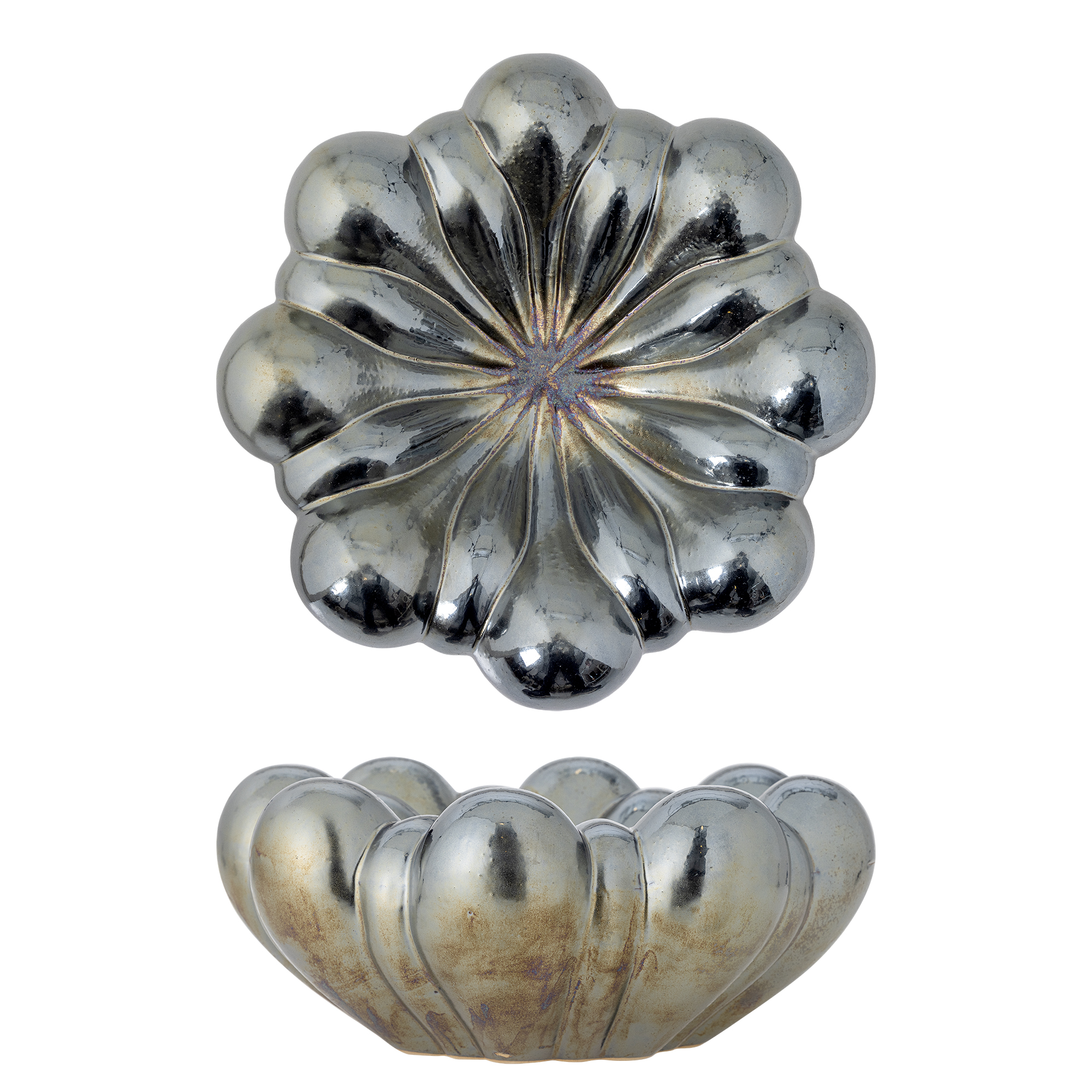 Bloomingville - Sheeran Skål, Sølv, Stentøj, D31,5xH14 cm