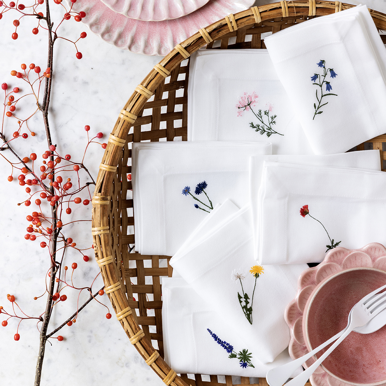 Langkilde & Søn - 6 stk. Flora servietter med forskellige motiver