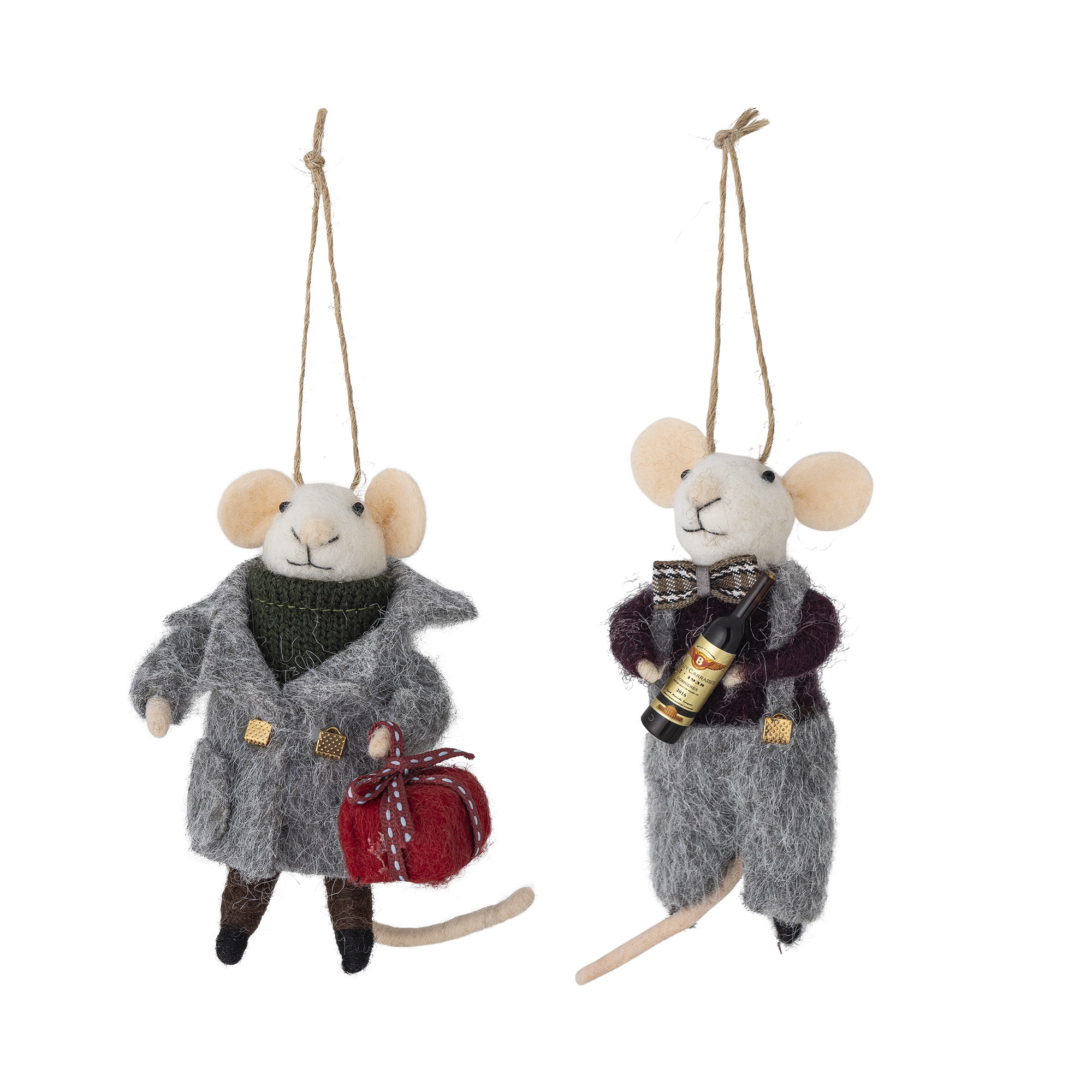 Bloomingville - Peo Ornament, Grå, Uld, L8xH11xW7 cm, Set of 2