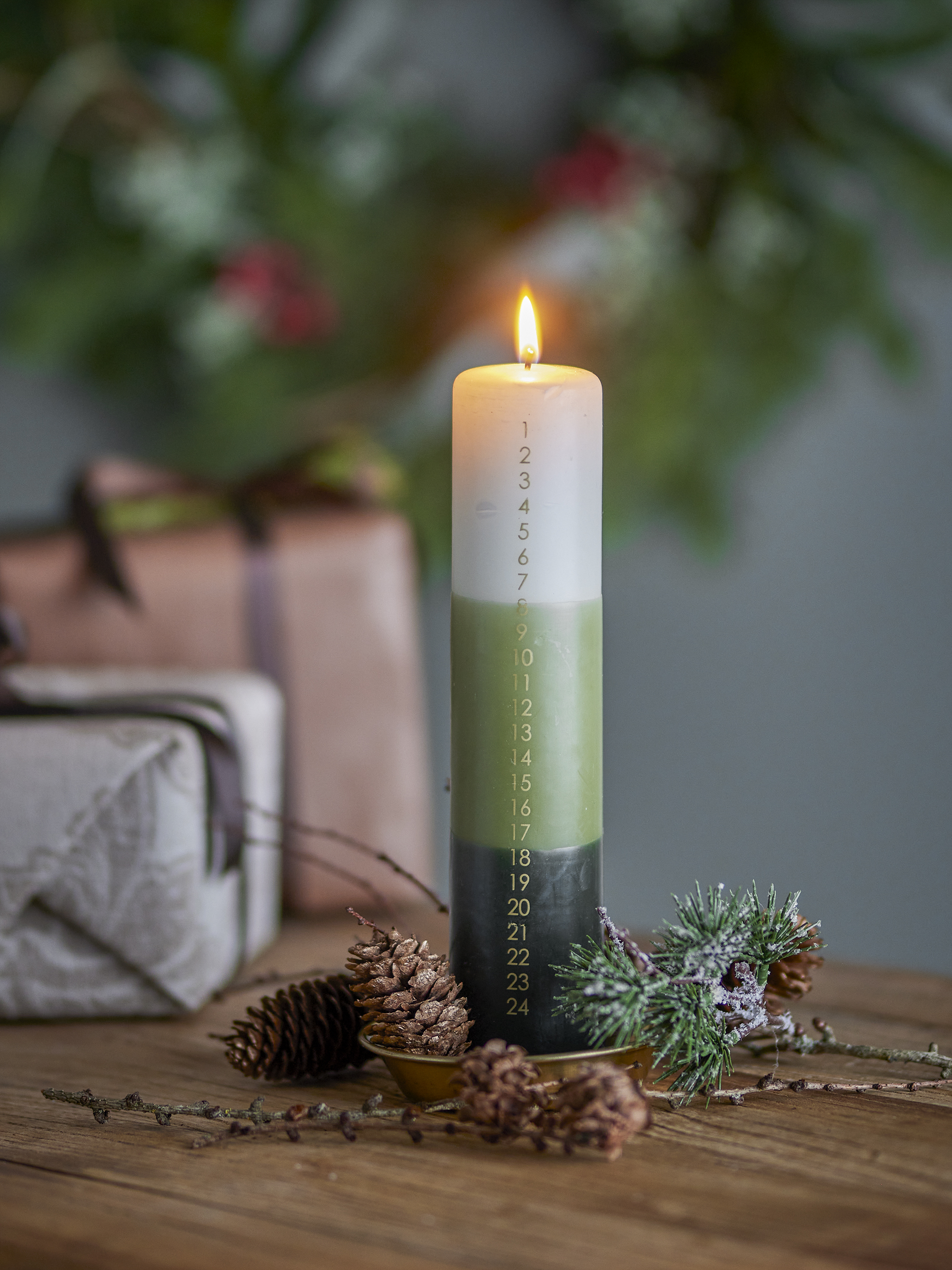 Dip Dye Stearinlys, Grøn, Paraffin, D5xH25 cm