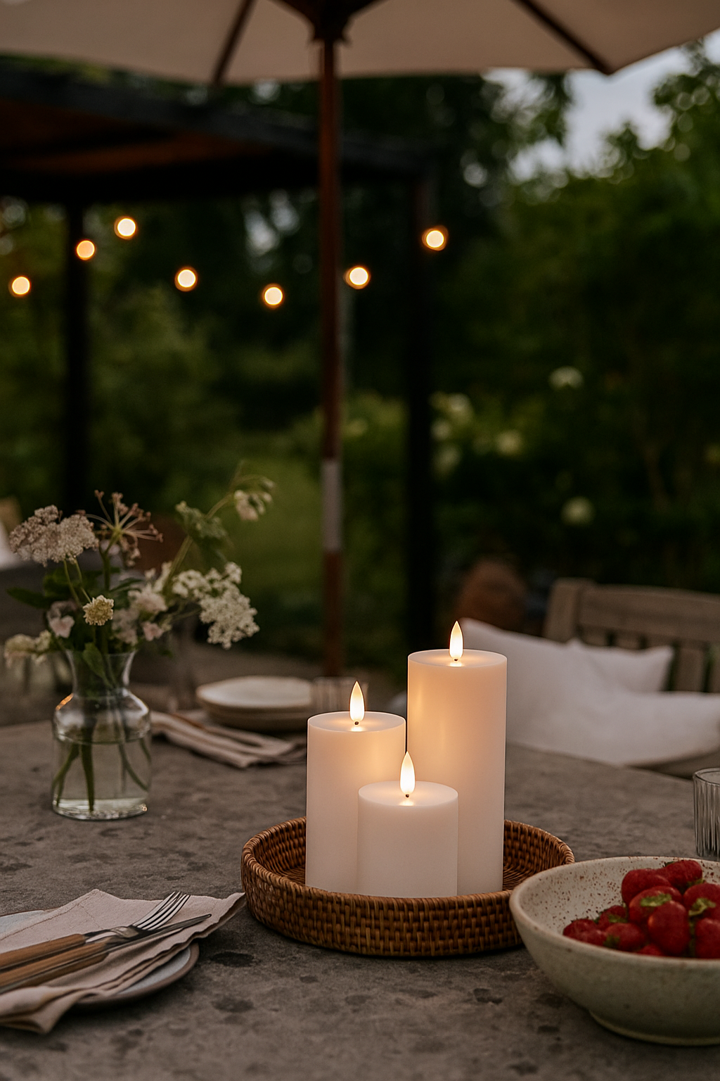 Skandi - LED Bloklys Sæt - Ø7cm - Udendørs - Hvid, med fjernbetjening