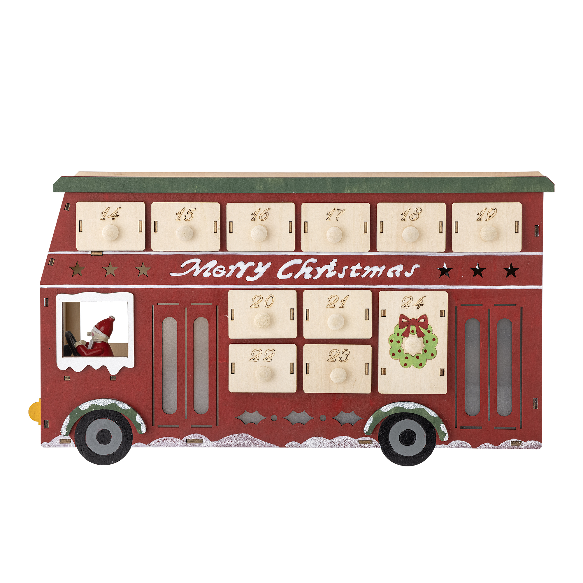 Bloomingville - Edward Kalender m/lys, Rød, Krydsfiner, L37xH21xW11,5 cm