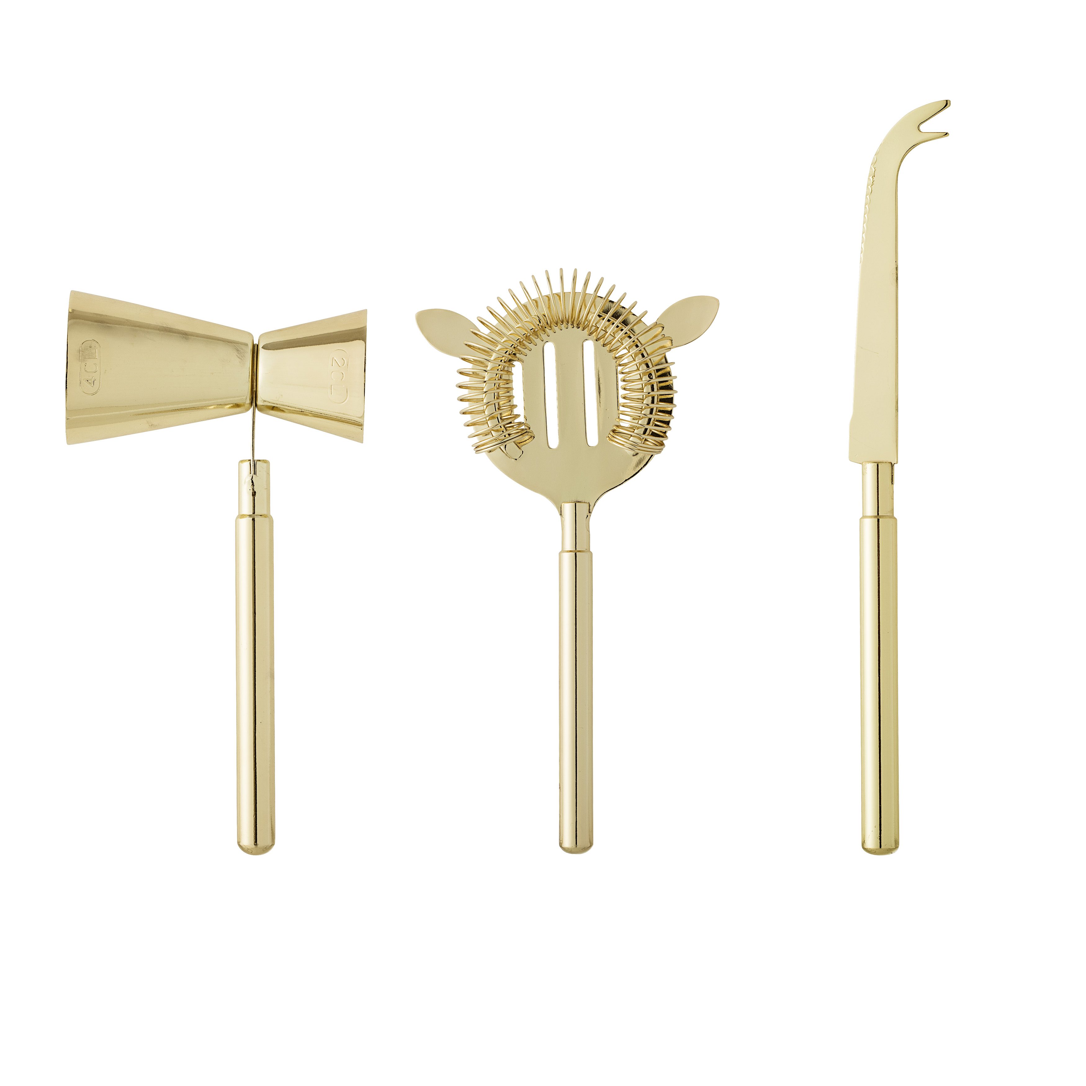 Bloomingville - Cocktail Barsæt, Guld, Rustfri Stål, L16xW9/L17xW6/L22xW2,5 cm, Set of 3 billede