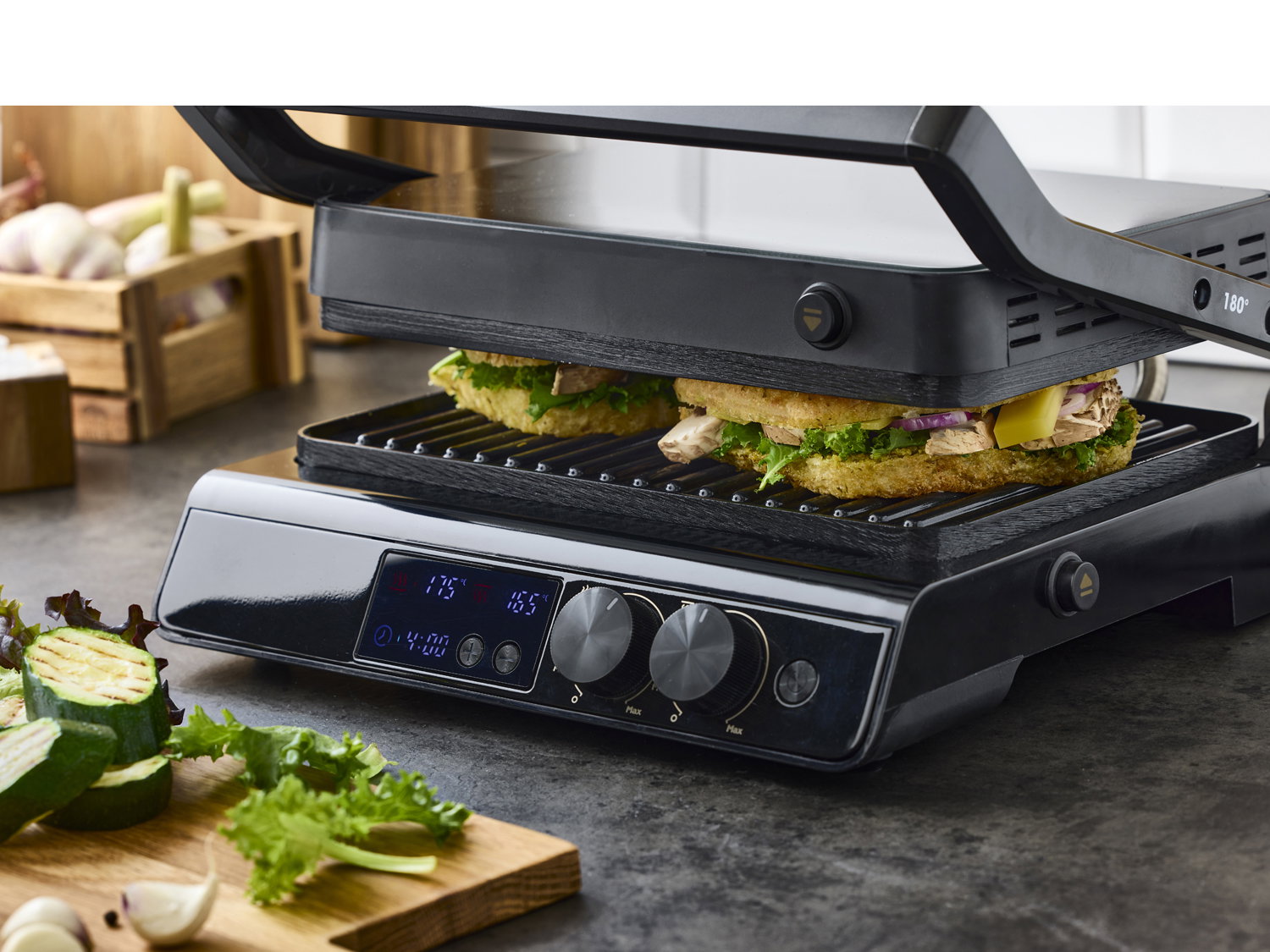 Digital paninigrill 2000 watt Sort