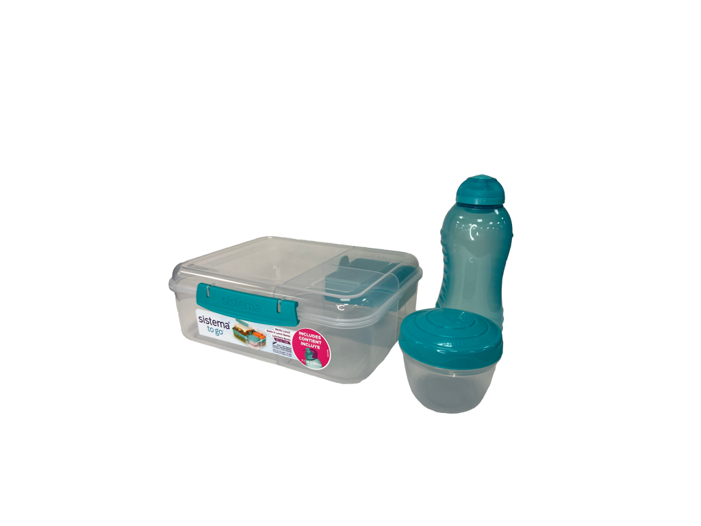Sistema - 1,65L Bento Lunch with 330ml Bottle, Minty Teal