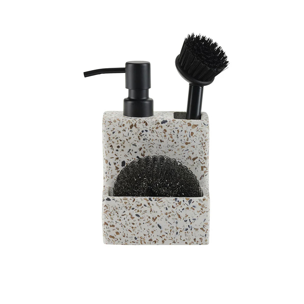 Margit Brandt Terrazzo Opvaskesæt med børste, svamp og sæbedispenser, brun/sort*