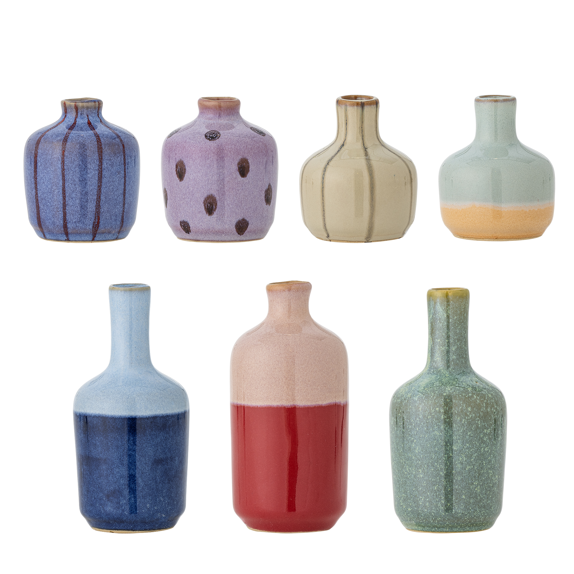 Bloomingville - Maien Vase, Multifarvet, Stentøj, D7xH14 cm, Set of 7