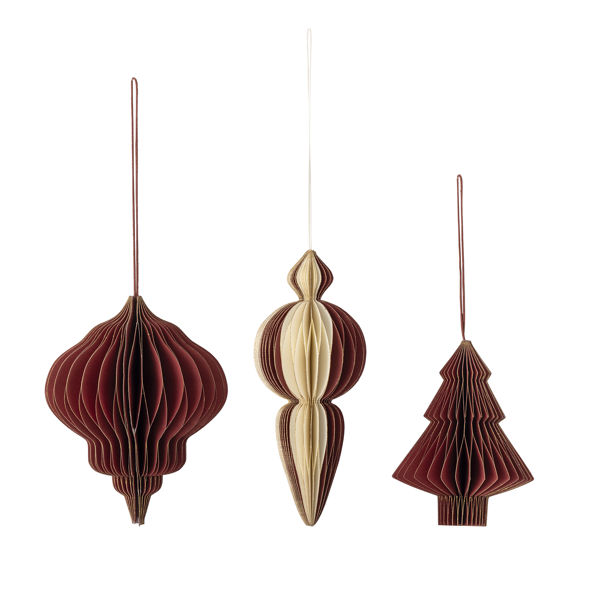 Bloomingville - Tinkle Ornament, Rød, FSC®Mix, Paper, D7,5xH10/D10xH12,5/D5,5x15 cm, Set of 3