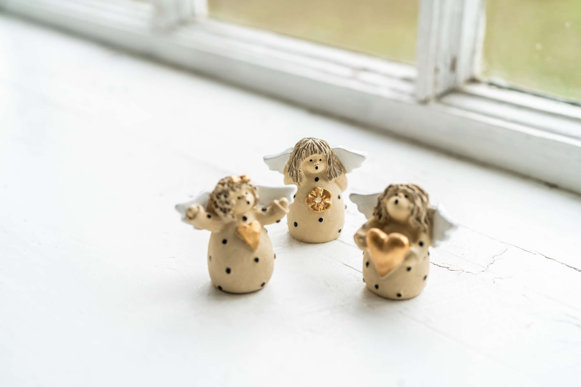 Engle, Tre små med guld hjerte, 3 stk Engle, Tre små med guld hjerte, 3 stk