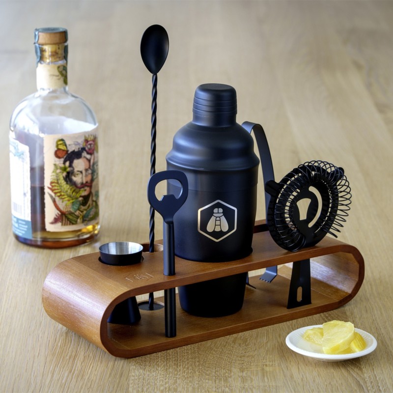 Laguiole Cocktail Sæt 7 dele med holder i træ