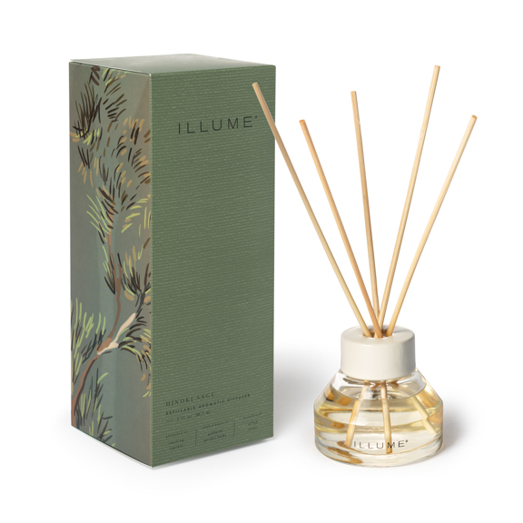 Bloomingville - Hinoki Sage Duftpinde, Grøn,, 88,7 ML. - 9 Reeds - D8xH7 cm billede