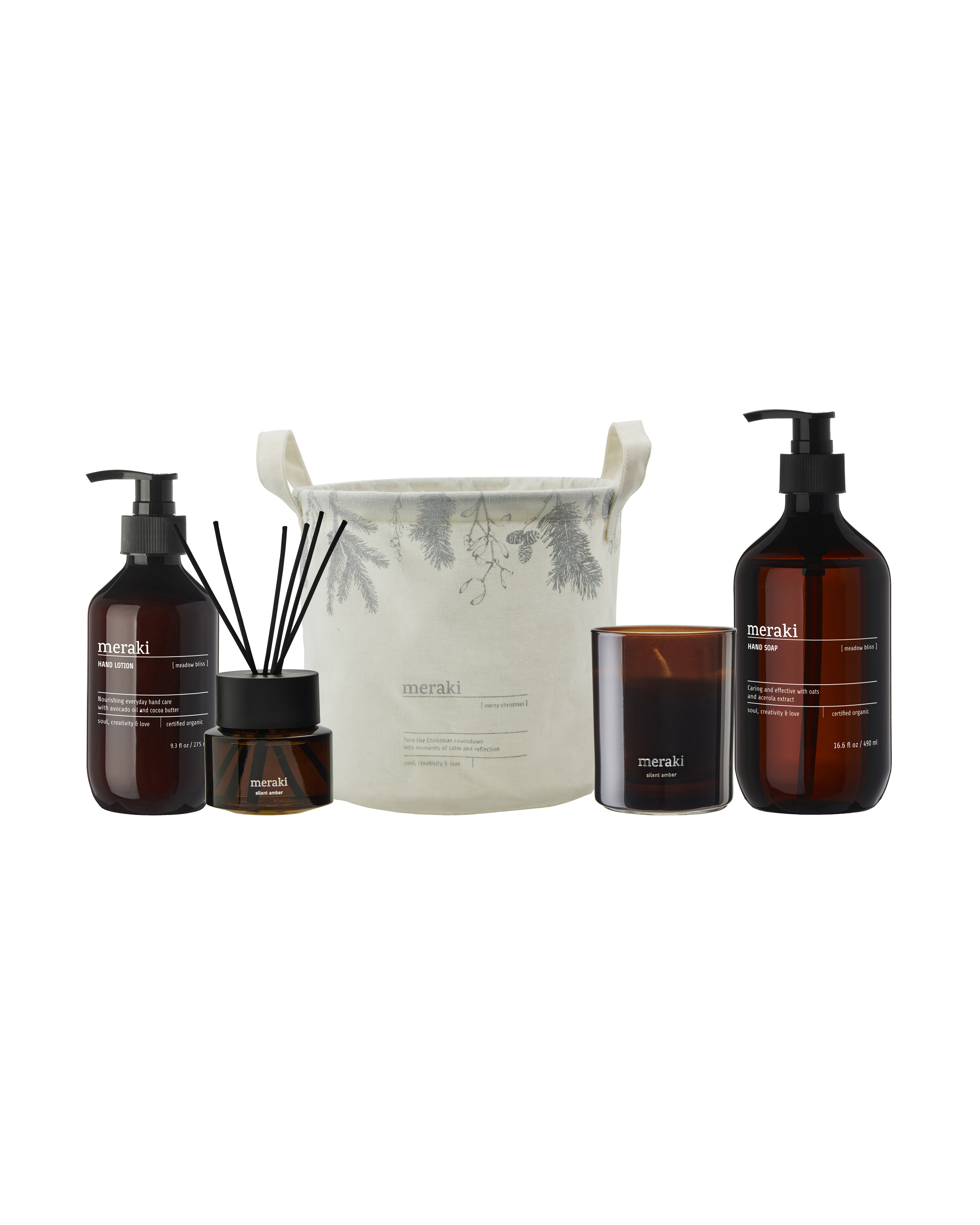 Meraki - AdventCH, meadow bliss soap + lotion + silent amber diffuser + candle, 490|275|200|100 ml|ml|g|ml