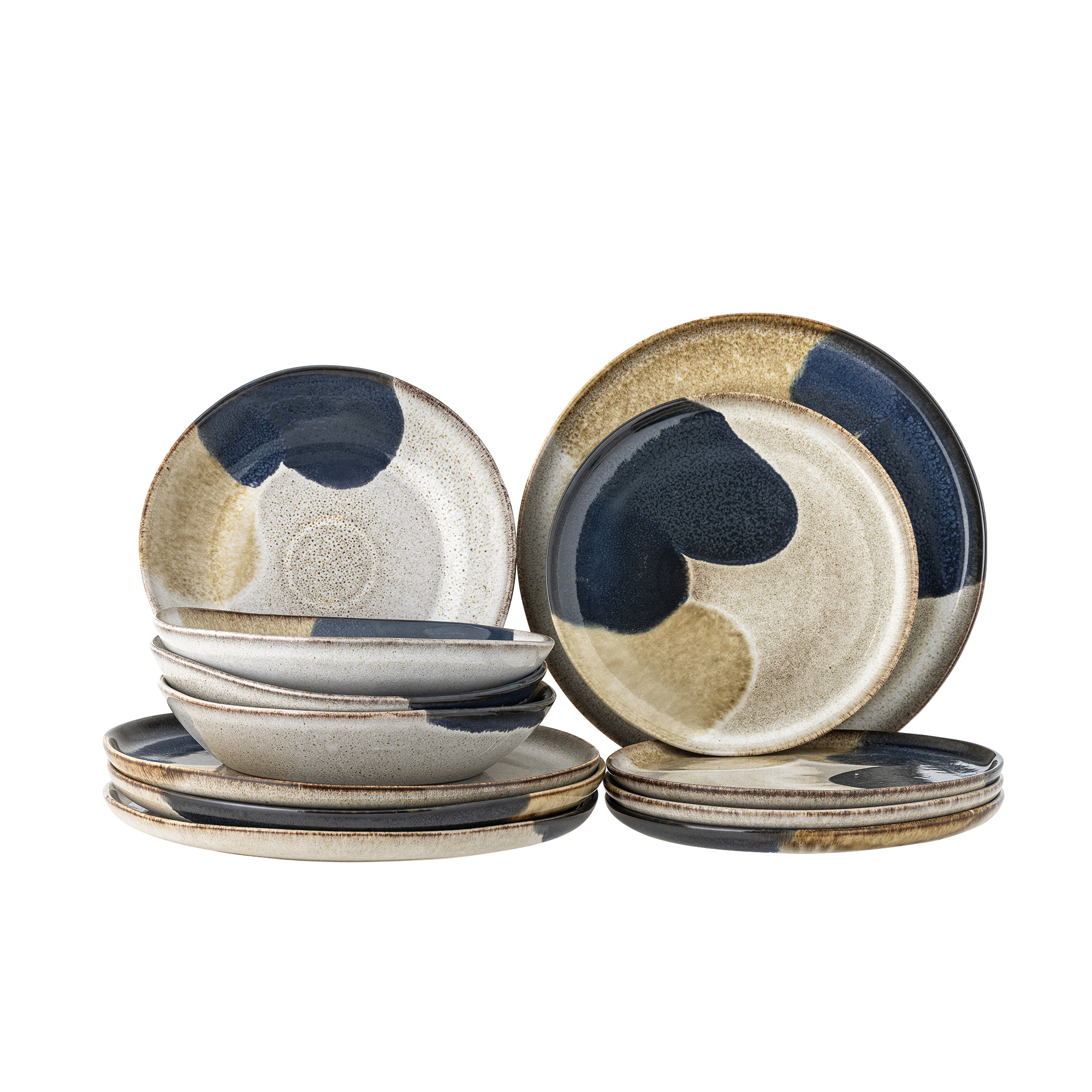 Bloomingville - Jules Bordservice Sæt, Blå, Stentøj, D:D22xH5/P:D22xH2/P:D28,5xH2, Set of 4x3 Items billede