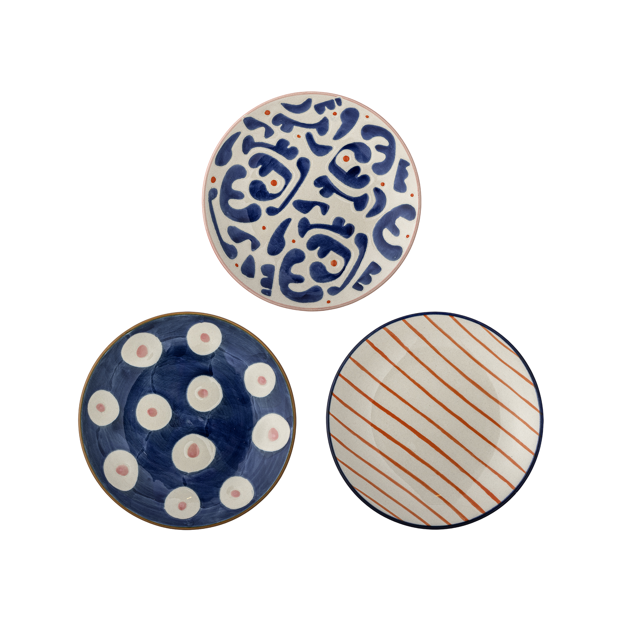 Bloomingville - Eviaya Tallerken, Multifarvet, Stentøj, D16xH2,5 cm, Set of 3
