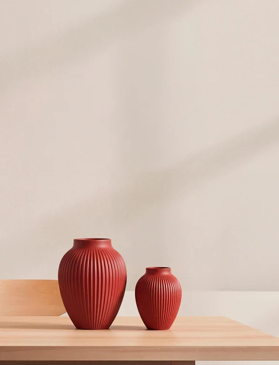 Knabstrup vase H 27 cm ripple soft kirsebærrød