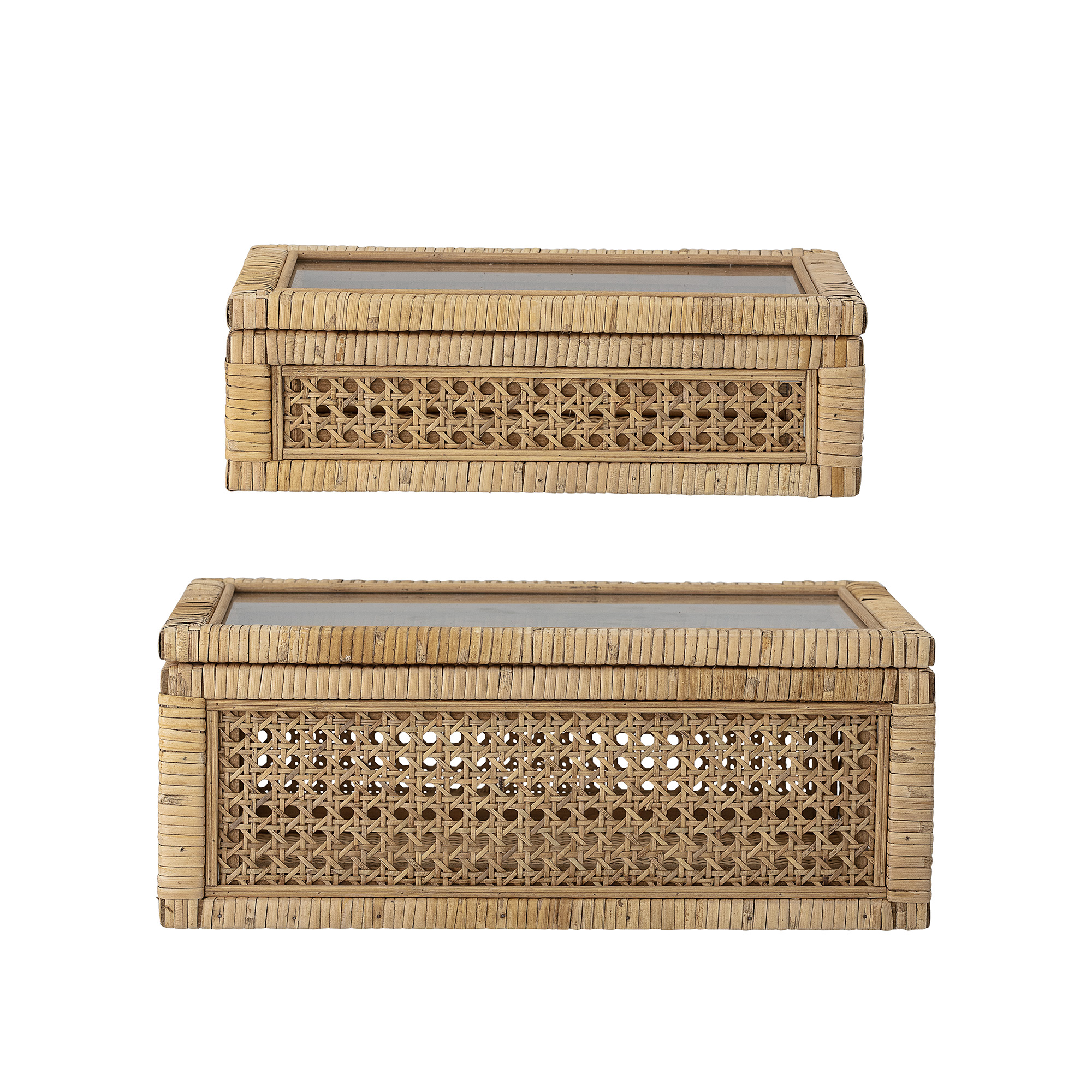 Bloomingville - Lally Æske m/Låg, Natur, Rattan, L32xH9xW17/L39xH15,5xW24 cm, Set of 2