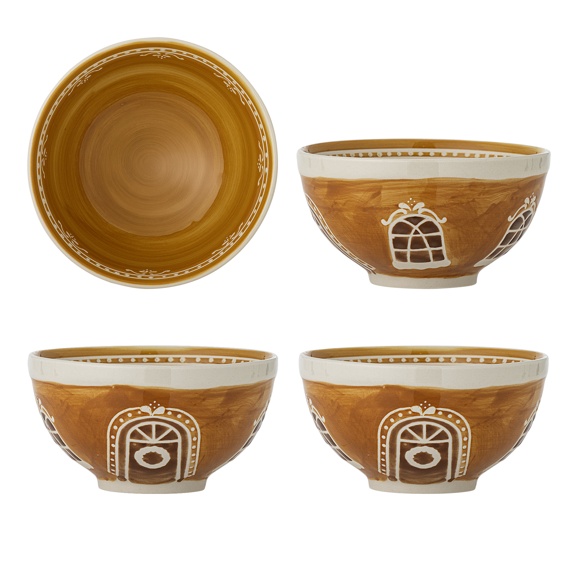 Bloomingville - Gina Skål, Brun, Stentøj, D14xH7,5 cm, Set of 4