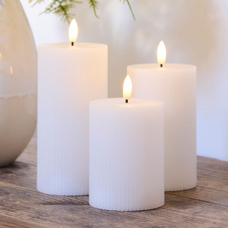 Sirius Smilla Genopladelig bloklys 10/12,5/15 cm 3 stk. sæt, Hvid