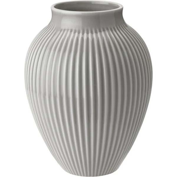 Knabstrup, vase, riller grå, 20 cm