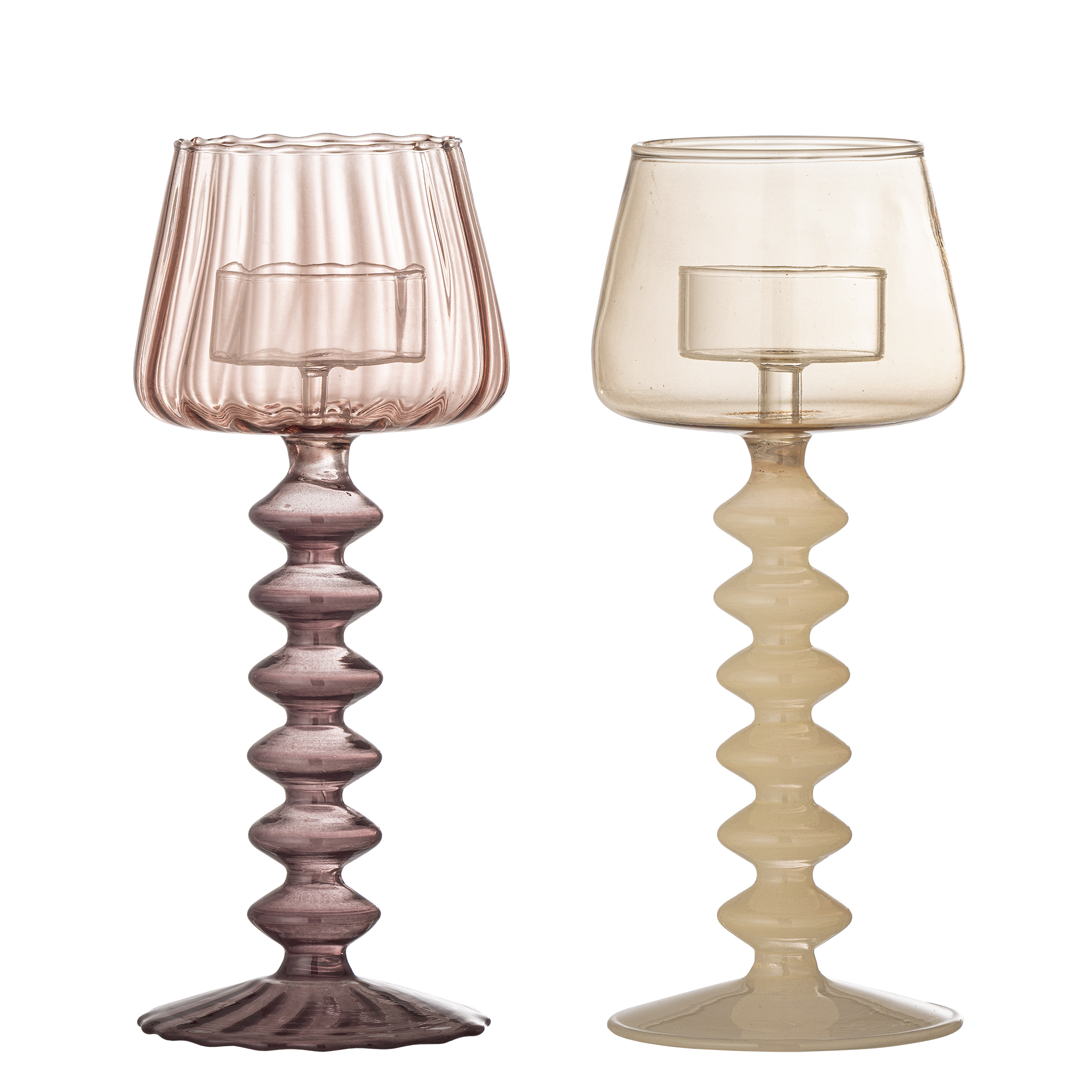 Bloomingville - Daze Fyrfadsstage, Rosa, Glas, D8xH20,5 cm, Set of 2 billede